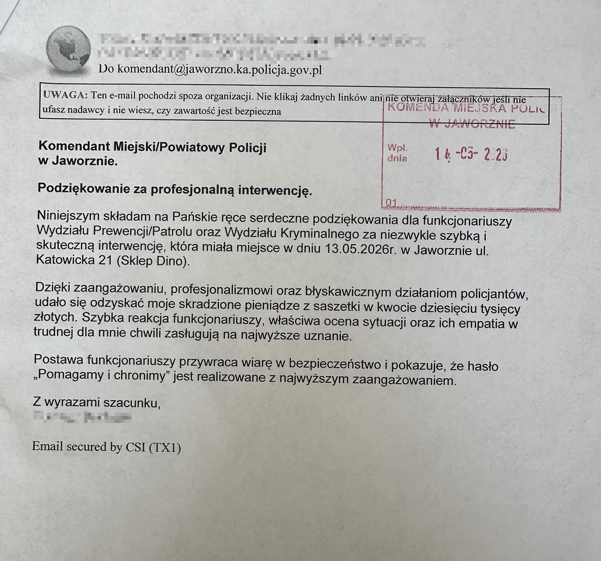 Policjanci szybko odzyskali skradzione 10 tys. zł