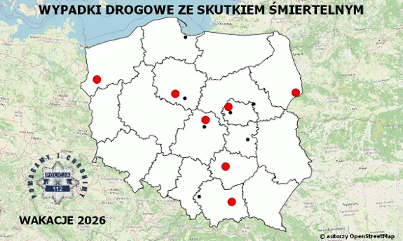 Wypadki drogowe ze skutkiem śmiertelnym – Policyjna mapa na wakacje 2026
